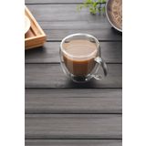 KÜÇÜK EW Çift Camlı Çift Cidarlı Cam Kupa Ev Ofis Fincanı 250 Ml Çift Katlı Isı Yalıtımlı Kulplu Cam Bardak