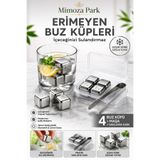 KÜÇÜK EW Paslanmaz Çelik Buz Kalıbı Viski Soğutma Taşı Yeniden Kullanılabilir 4'lü Küp + Maşa Seti Kaliteli
