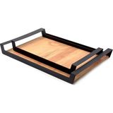 Küçük Ham Renk Servis ve Sunum Tepsisi, Metal Kulplu Ahşap Tepsi - 42X22,5 cm - standart