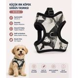 Küçük Irk Köpek Göğüs Tasması Yelek Tipi 16-24 Cm Desenli Nefes Alabilen - Siyah Beyaz