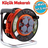 Küçük Makaralı Seyyar Kablo Kapaklı 4 Prizli Plastik Uzatma Kablosu 15 Metre 3x1.5 mm Cca Kablo - Turuncu - Siyah