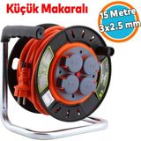 Küçük Makaralı Seyyar Kablo Kapaklı 4 Prizli Plastik Uzatma Kablosu 15 Metre 3x2.5 mm Cca Kablo - Turuncu - Siyah