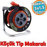 Küçük Plastik Makaralı Seyyar Cca Kablo 4 Priz Monofaze Uzatma Kablosu 3x1.5 mm Ttr Kablo 20 Metre - Turuncu - Siyah