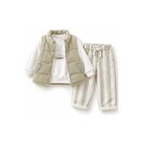 KÜÇÜK TERZİ Erkek Çocuk 3’lü Takım Şişme Yelek Baseball Baskılı Sweatshirt ve Çizgili Pantolon 2-3-4 Yaş