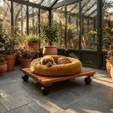 Kuçuletto - Köpek Yatağı Bazası – Masif Teak - Yerden Yüksek Hijyenik Palet - 50x50 cm tekerlekli - Ahşap