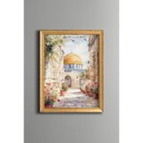 Kudüs Sokakları – Vintage Desenli Çerçeve – İnce Model, Altın3, 21 x 30