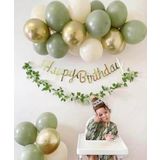 KÜF YEŞİLİ KROM GOLD DENİZ KUMU BALON GOLD HAPPY BIRTHDAY KALİGRAFİ BANNER MİNİ ZİNCİR SET