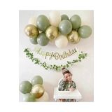 Küf Yeşili Metalik Gold Balon Gold Happy Bırthday Kaligrafi Banner Küçük Zincir Set, 66546467401