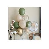 Küf Yeşili -Ten Rengi-Krom Gold-Konfetili Şeffaf Balon Demeti
