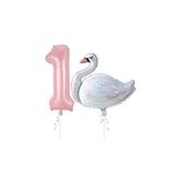 Kuğu Balon Pembe Rakam Folyo Balon Set Yaş 1
