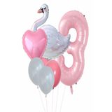 Kuğu Balon Pembe Rakam KalpFolyo Balon Set Yaş 1