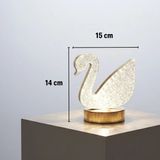 Kuğu Model Kristal Led Masa Lambası – Dokunmatik, 3 Renk Işık Modlu, Şarjlı Mini Dekoratif Gece Lambası (5224)