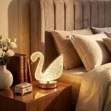 Kuğu Model Kristal Led Masa Lambası – Dokunmatik, 3 Renk Işık Modlu, Şarjlı Mini Dekoratif Gece Lambası (5523)