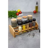 KukiWood Aren 10'lu Ahşap Baharatlık Takımı, Ahşap Standlı, Vakum Kapaklı 10'lu Baharatlık Seti