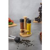 KukiWood Ginger 4'lü Baharatlık Takımı, Ahşap Standlı Yuvarlak 4'lü Baharatlık Seti