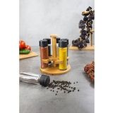 KukiWood Ginger 6'lı Baharatlık Takımı, Ahşap Standlı Yuvarlak 6'lı Baharatlık Seti