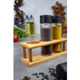 KukiWood Jasmine 3'lü Baharatlık Takımı, Ahşap Standlı 3'lü Baharatlık Seti