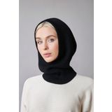 Külah Balaclava Kadın Triko Kar Maskesi Bere Boyunluk Siyah