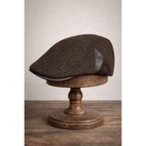 Külah Deri Siperli Yün Karışımlı Erkek Flat Cap Kasket | Ayarlanabilir | Klasik Kış Şapkası