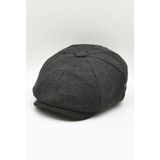 Külah Erkek Yün Şapka Kasket Gotham Newsboy Cap,Siyah 58 Cm
