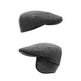 Külah Erkek%100 Yün Kasket Kulaklı Şapka Flat Cap,Siyah Xl