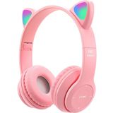 Kulaklığı, Kedi Kulağı Led Işıklı Bluetooth 5.0 Katlanabilir Kablosuz Oyun Kulaklığı, Çocuklar Yetişkinler Için, Rahat Dahili Mikrofon Gürültü Engelleme Kulak Üstü Kulaklık (Pembe)