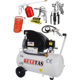 Kuletaş 2201 - 2400 Watt 50 Litre Yağlı Sesli Hava Kompresörü 8 Bar ve Havalı Alet Seti 5 Parça 600-650 50