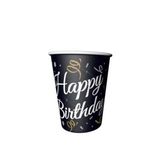 Kullan At Market Karton Happy Birthday Baskılı Bardak Siyah Renk 7,5cm x 9cm 200cc 8 Adet