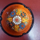 Küllük El Yapımı Seramik, Turuncu Renkli Çiçek Desenli, 8 cm Çap, 3 cm Yükseklik, 1 Adet
