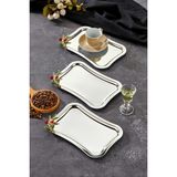 Kulp Desenli Krom Sunum Tepsisi, 25X15CM, 3'lü Set, Şık ve Kullanışlı Ürün - Altın - Gümüş - Bakır - Seçenek 1