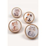 Kulpingo Sulu Boya Kedi Figürlü Ahşap Dolap ve Çekmece Kulpları – 4’lü Set