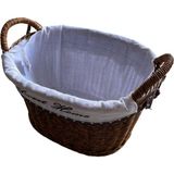 Kulplu Oval Kumaşlı Sepet Orta Boy 28 x 19 x 23 cm - Kahverengi - 1 Adet