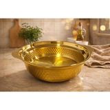 Kulplu Paslanmaz Çelik Dövme Karıştırma - Yoğurma Kabı 29 cm Gold