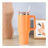 Kulplu Pipetli Çelik Termos, Lacivert, 27x15 (Turuncu)