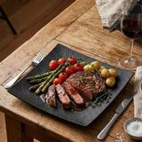 Külsan 10731.BL - Saku Yağmur Efektli Siyah Kare Servis Tabağı 31x31 cm, Thermoset Melamin