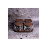 Kulvar Premium 4’lü kare Ahşap Kapaklı Tepsili Paşabahçe timeless Cam Kahvaltılık & Çerezlik Seti