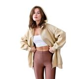Kum Beji Fermuarlı Kapüşonlu Unisex Şardonlu Oversize Sweatshirt 28217