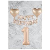 Kum Beji Kalp Happy Bırthday Rakam Folyo Balon Seti Yaş 1