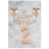 Kum Beji Kalp Happy Bırthday Rakam Folyo Balon Seti Yaş 2