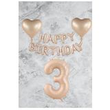 Kum Beji Kalp Happy Bırthday Rakam Folyo Balon Seti Yaş 3