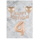 Kum Beji Kalp Happy Bırthday Rakam Folyo Balon Seti Yaş 4