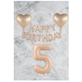 Kum Beji Kalp Happy Bırthday Rakam Folyo Balon Seti Yaş 5