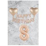 Kum Beji Kalp Happy Bırthday Rakam Folyo Balon Seti Yaş 8