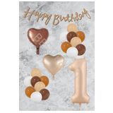 Kum Beji Kalp RakamFolyo Latex Balon ve Bannerlı Set Yaş 1