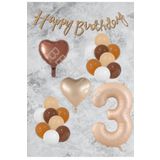 Kum Beji Kalp RakamFolyo Latex Balon ve Bannerlı Set Yaş 3