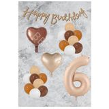 Kum Beji Kalp RakamFolyo Latex Balon ve Bannerlı Set Yaş 6