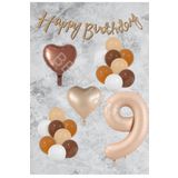 Kum Beji Kalp RakamFolyo Latex Balon ve Bannerlı Set Yaş 9