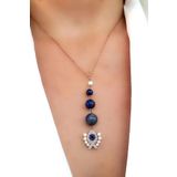 Kum inci detaylı Lapis Lazuli Taşlı 925ayar Gümüş Üzerine Rose Altın Kaplama Ayarlanabilir Asansörlü Trend Balık Kolye