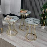 Kum Saati Sehpa Gold Metal Beyaz Mermer Cam