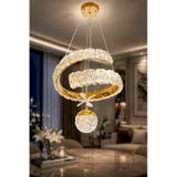 Kumandalı 3 Renk Işıklı Modern Sarkıt Led Avize Krom Kasa Salon,oda ,mutfak ,hol Gold